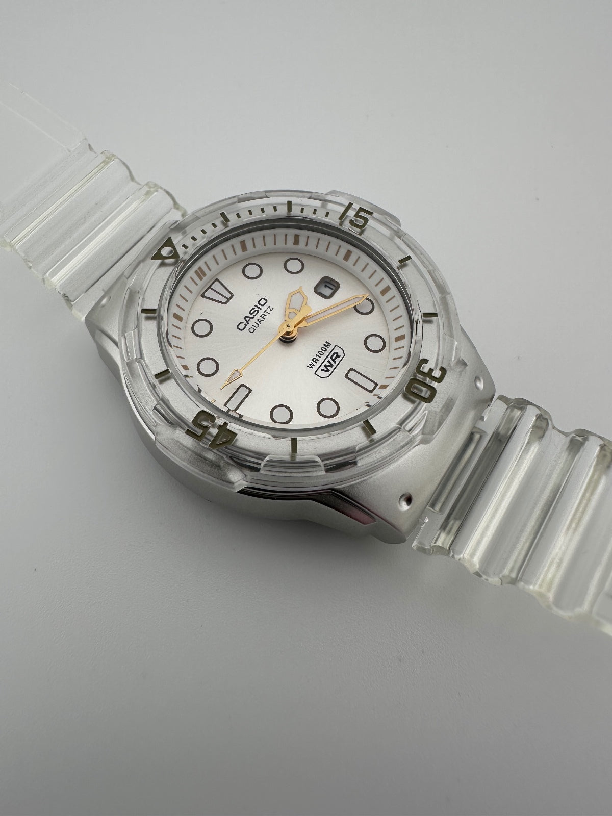 Casio Clear Transparent Watch White Gold Dial 100M, alternate view 4