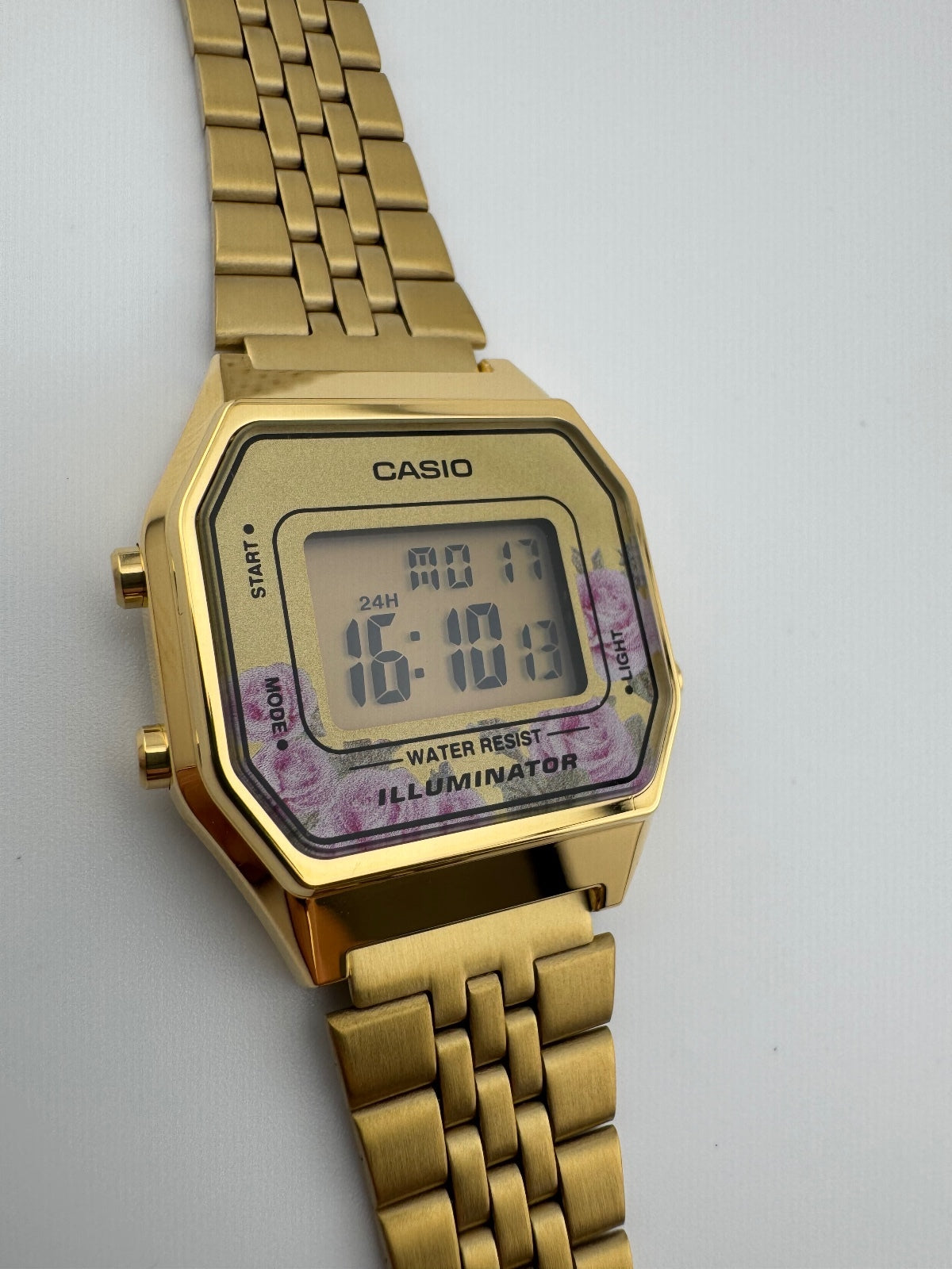 Casio LA680WGA-4C Gold Digital Watch, Vintage Style Floral Face