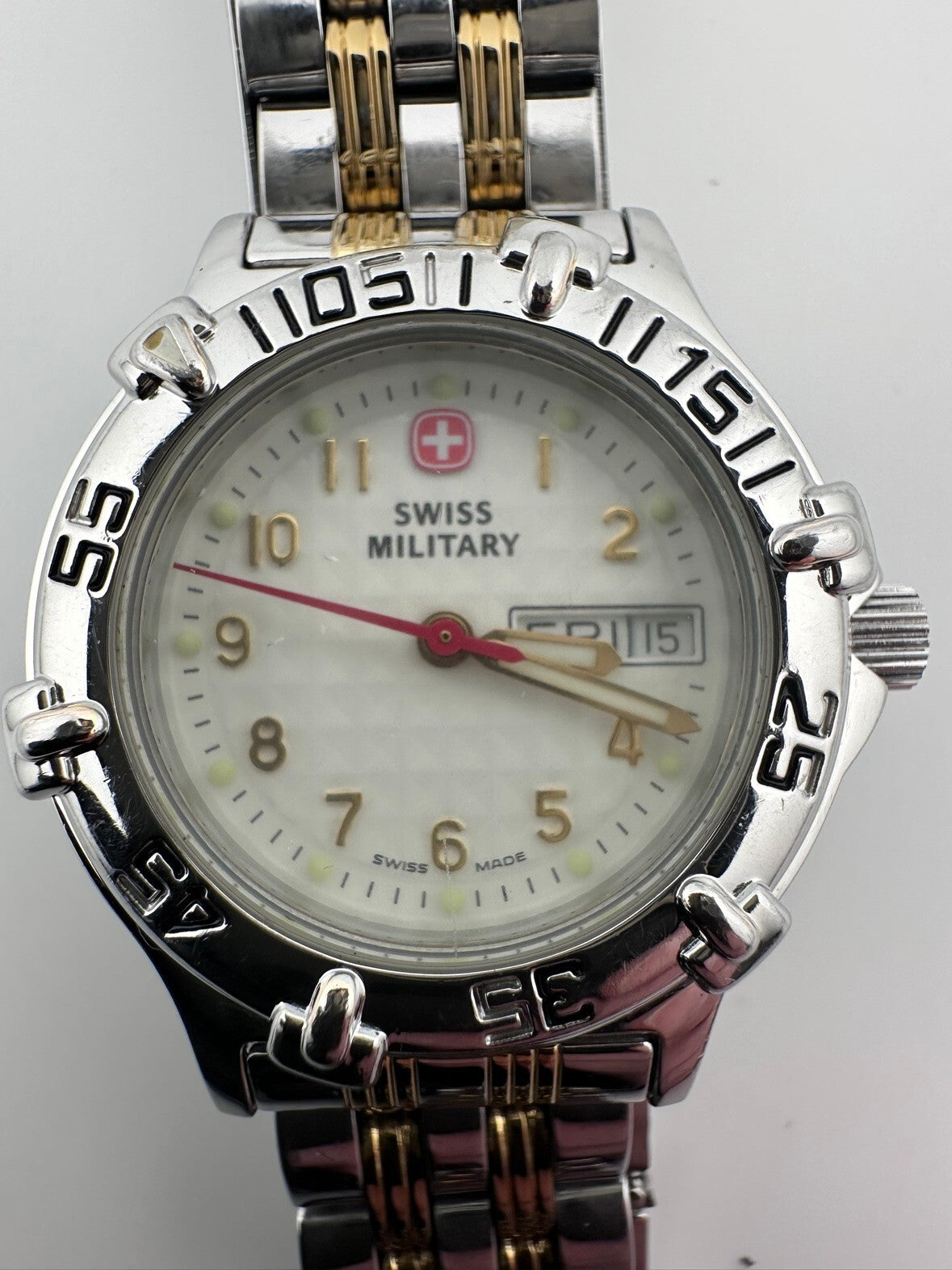 Swiss Military Womens Quartz Watch 29mm Two Tone Day Date New Battery 2000s