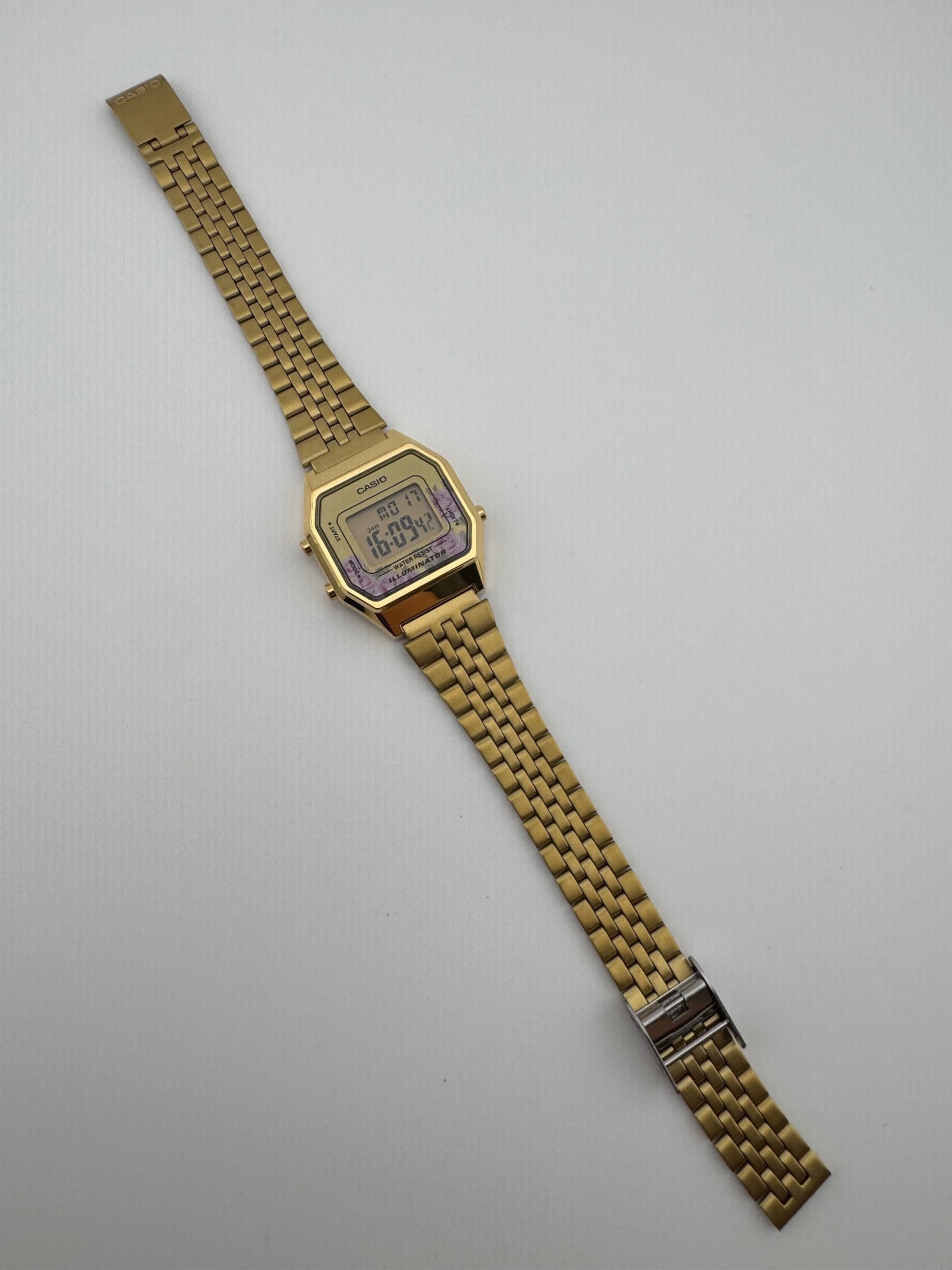 Casio LA680WGA-4C Gold Digital Watch, Vintage Style Floral Face