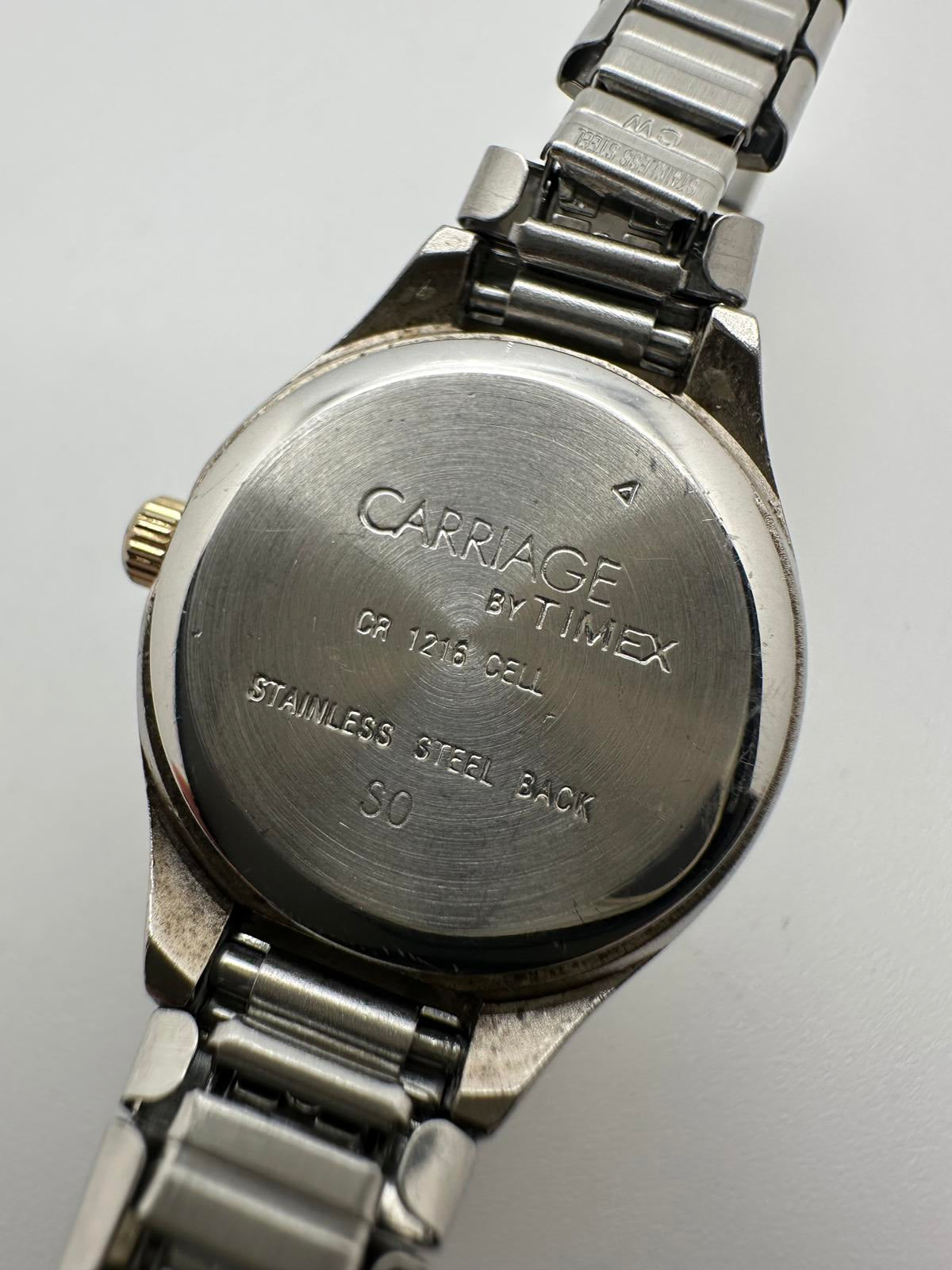 Carriage by Timex Women’s Quartz Watch Silver Gold Two-Tone Stretch Band