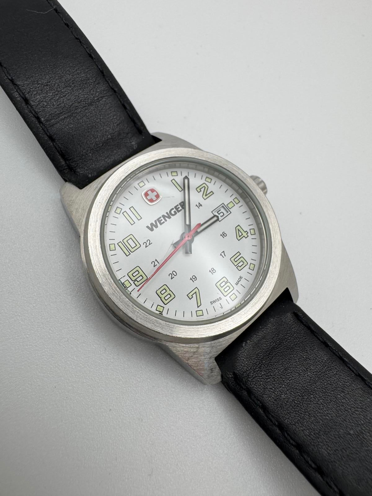 Wenger Swiss Made 7292X Quartz Watch – 30mm White Dial, Black Leather Band