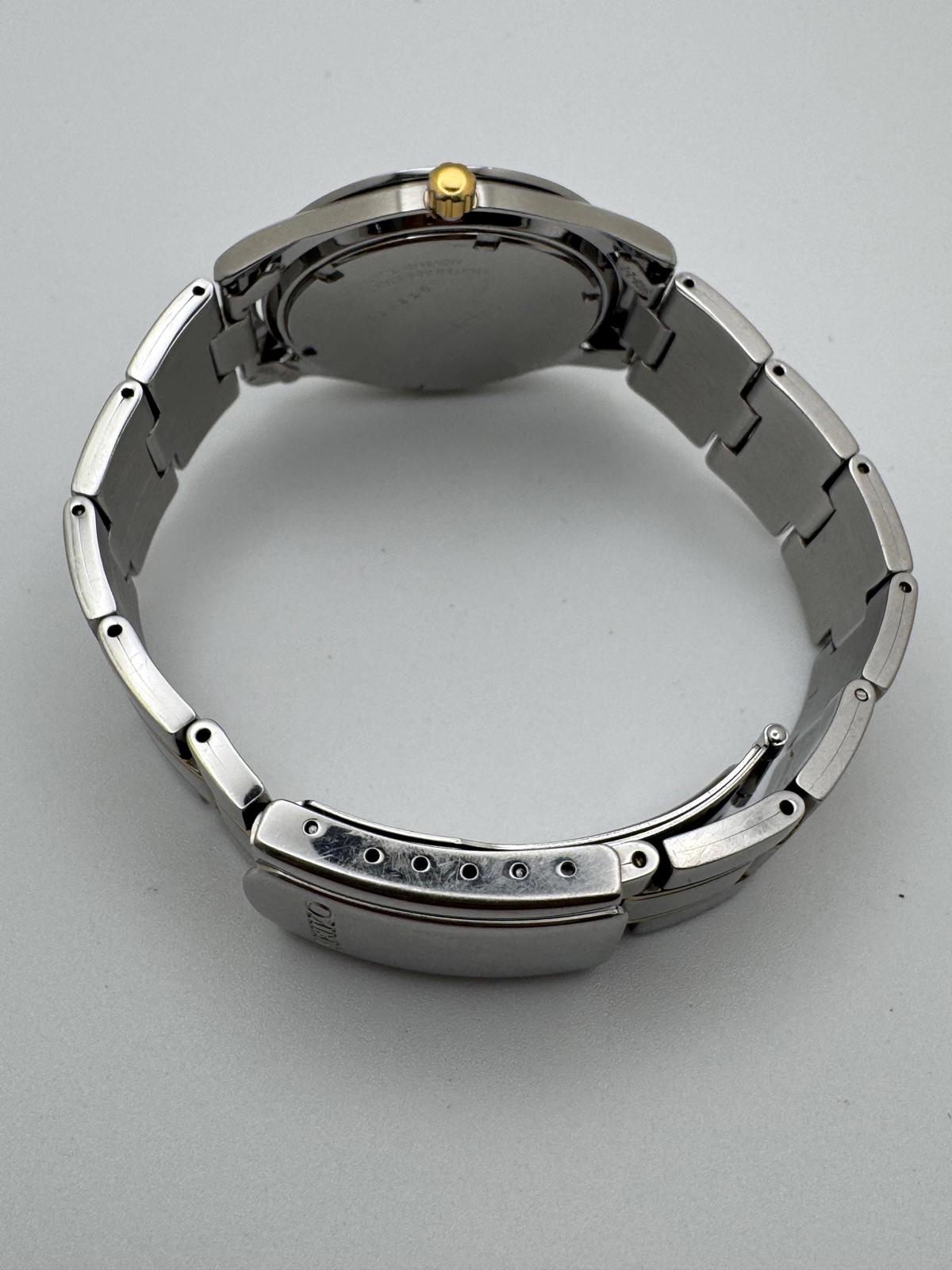 Seiko Quartz 7N43 Two-Tone Day-Date, 36mm Black Dial, New Battery, Japan Movement, Men’s Stainless Bracelet