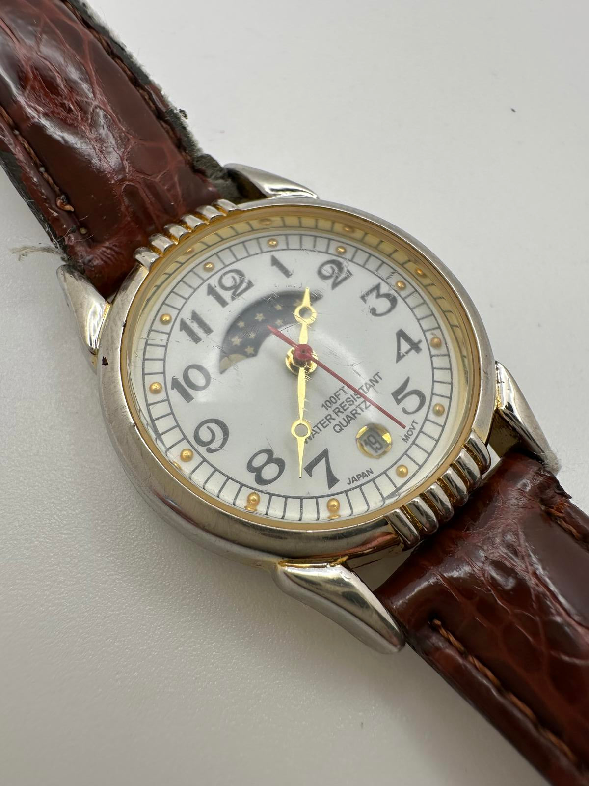 Vintage White Stag Quartz Moonphase Date Watch 27mm | Japan | Fresh Battery