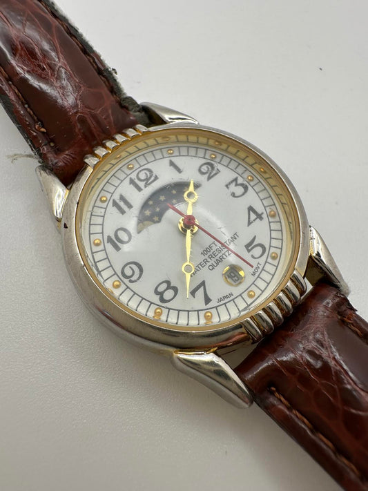 Vintage White Stag Quartz Moonphase Date Watch 27mm | Japan | Fresh Battery