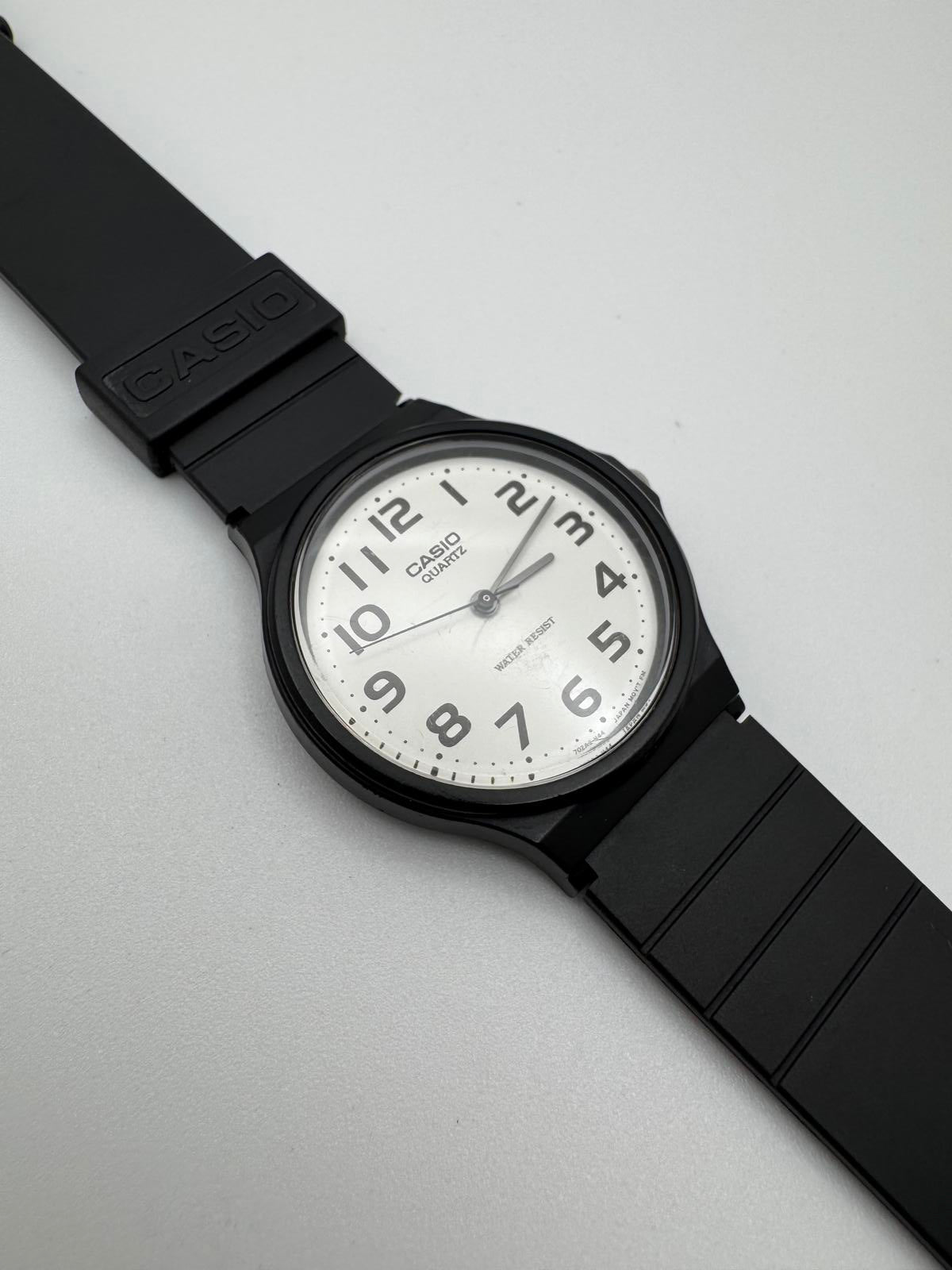 Casio MQ-24 Classic Black Quartz Watch – White Dial Japan Movement New Battery