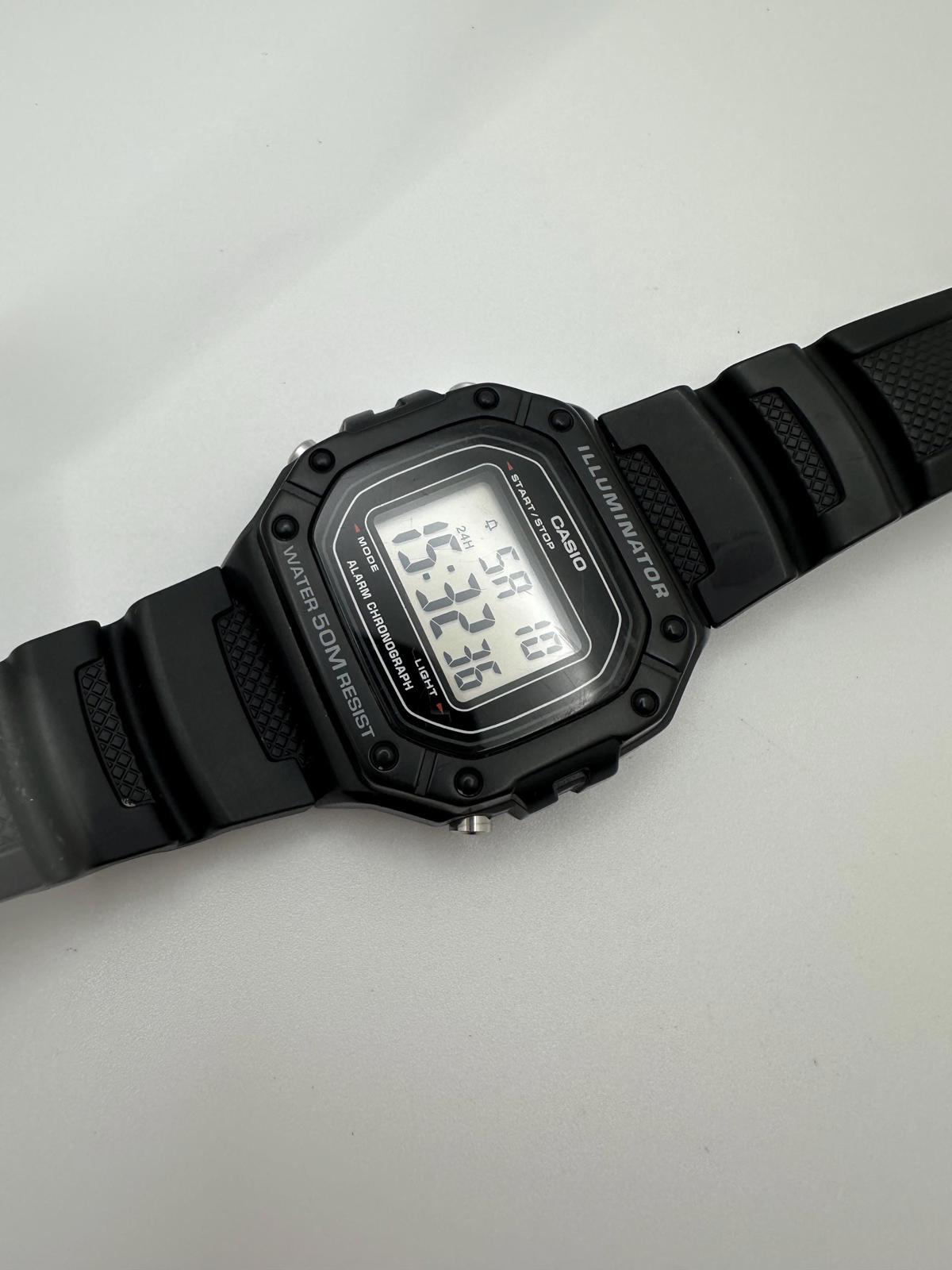 Casio Illuminator Digital Watch – Model 3224 W-218H – Black Resin Strap, 50M Water Resistant, Alarm & Chronograph