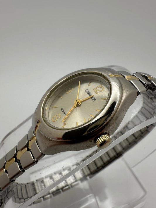 Carriage by Timex Women’s Quartz Watch Silver Gold Two-Tone Stretch Band