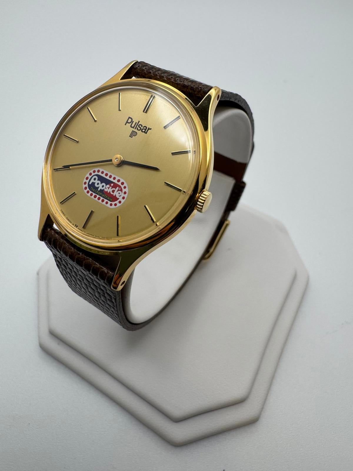Rare 1980s Pulsar Popsicle Promo Watch Gold Case 30mm Vintage Seiko Japan