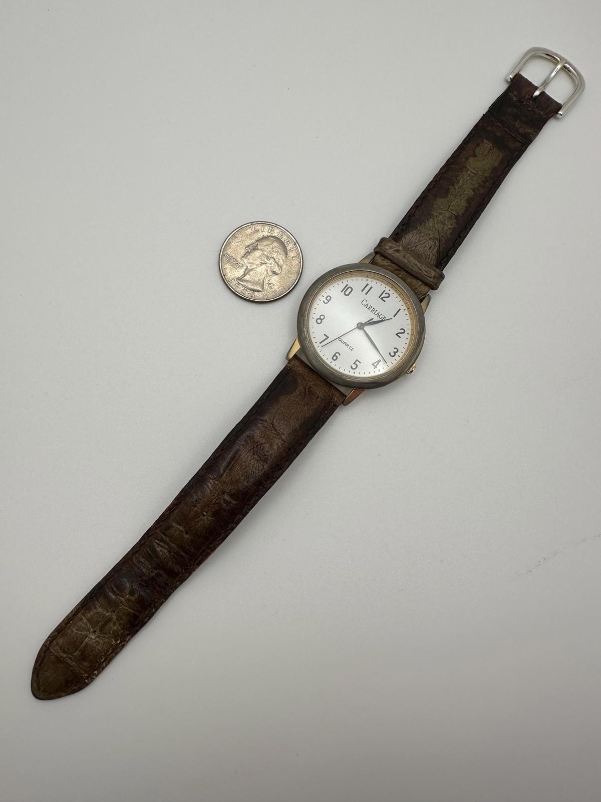 90's Vintage Timex Carriage Quartz Watch – 36mm, Fresh Battery, Worn Leather Strap
