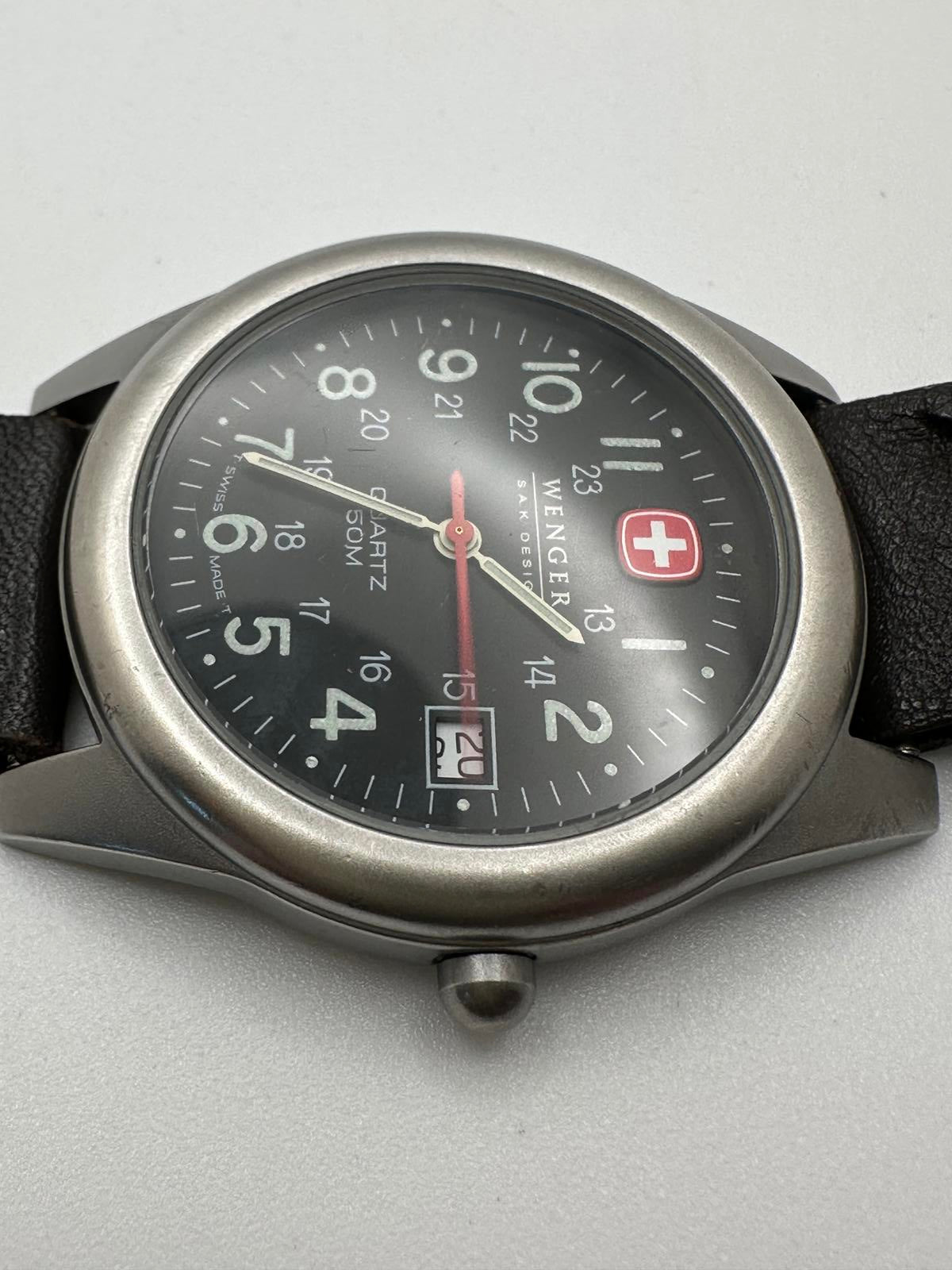 Wenger Swiss Quartz Field Watch 37mm Men’s Black Dial Date | Military Style