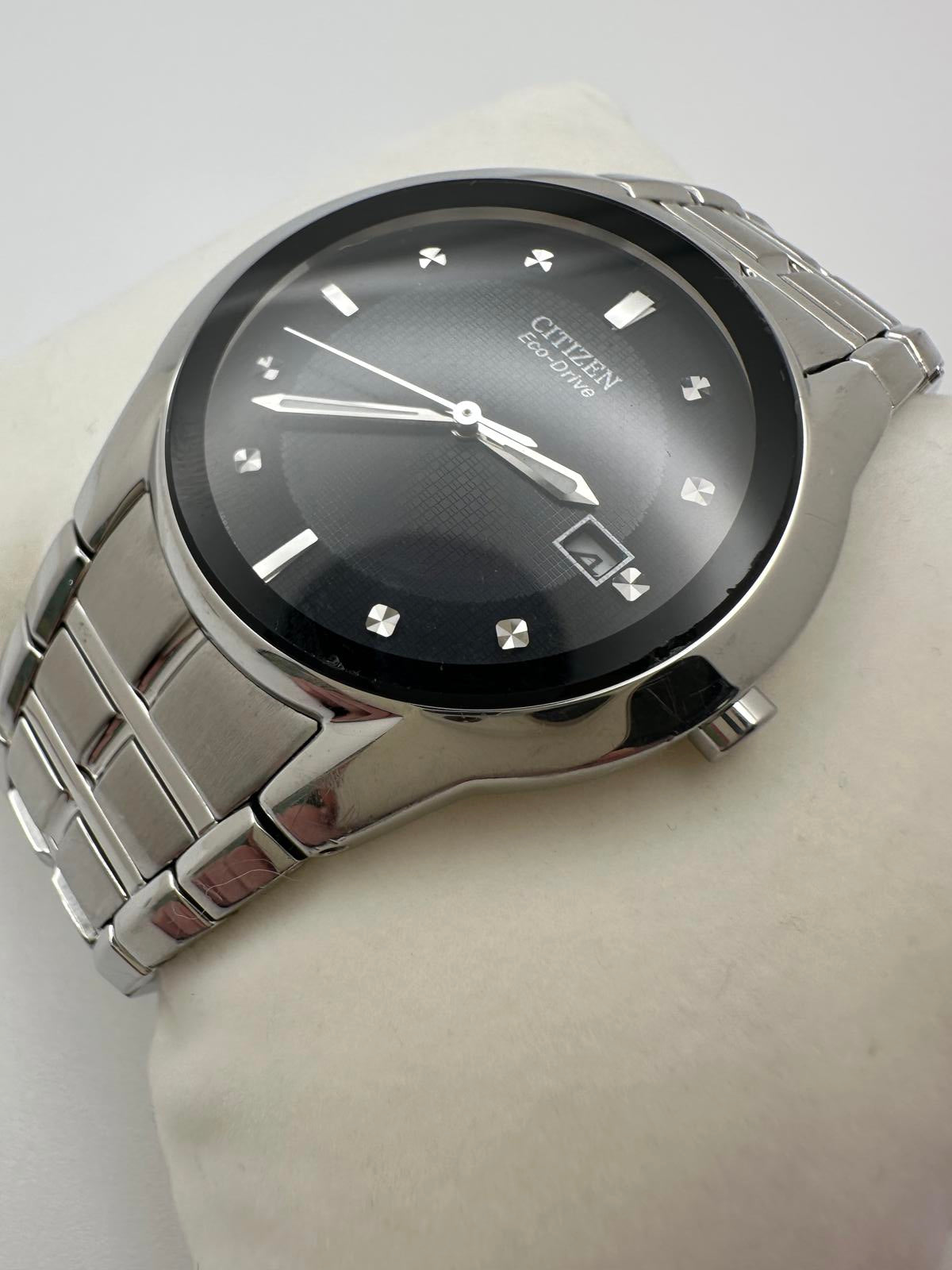 Citizen Eco-Drive Men’s Watch – 36mm Stainless Steel Black Dial Date 2000s–2010s