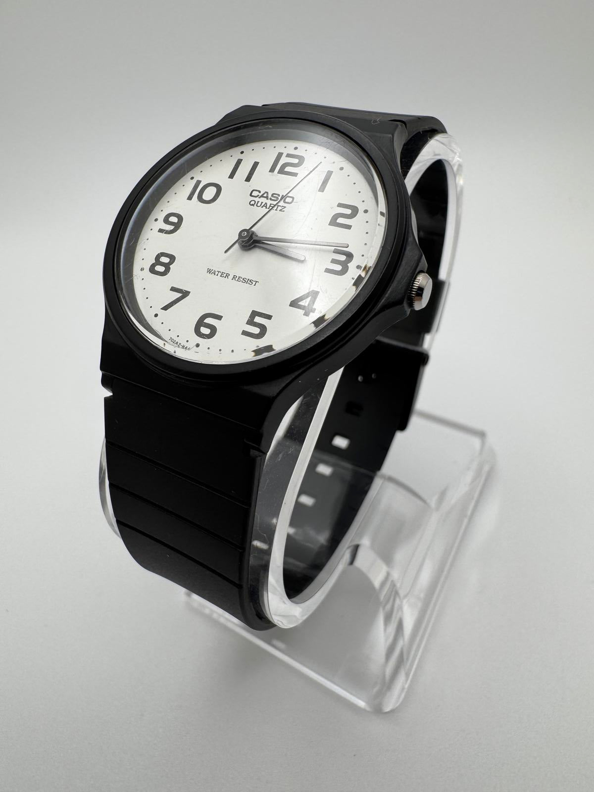 Casio MQ-24 Classic Black Quartz Watch – White Dial Japan Movement New Battery