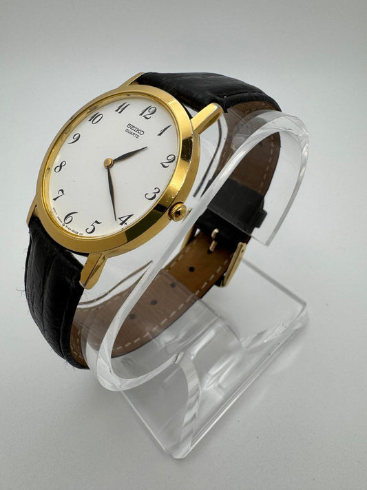 1980s Vintage Seiko Quartz Gold Tone White Dial Vintage Watch 34mm, 80s, Mens