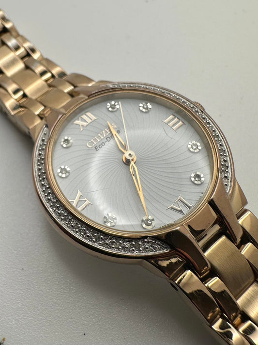 Citizen Eco-Drive Women’s Rose Gold Watch • 29mm • Solar Quartz • Crystal Dial