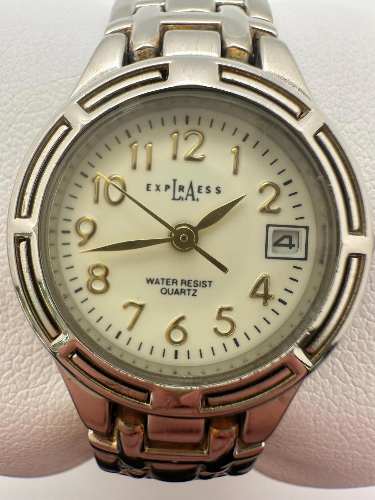 Vintage LA Express Quartz Watch – Gold-Tone Hands, Date Window, Runs Great