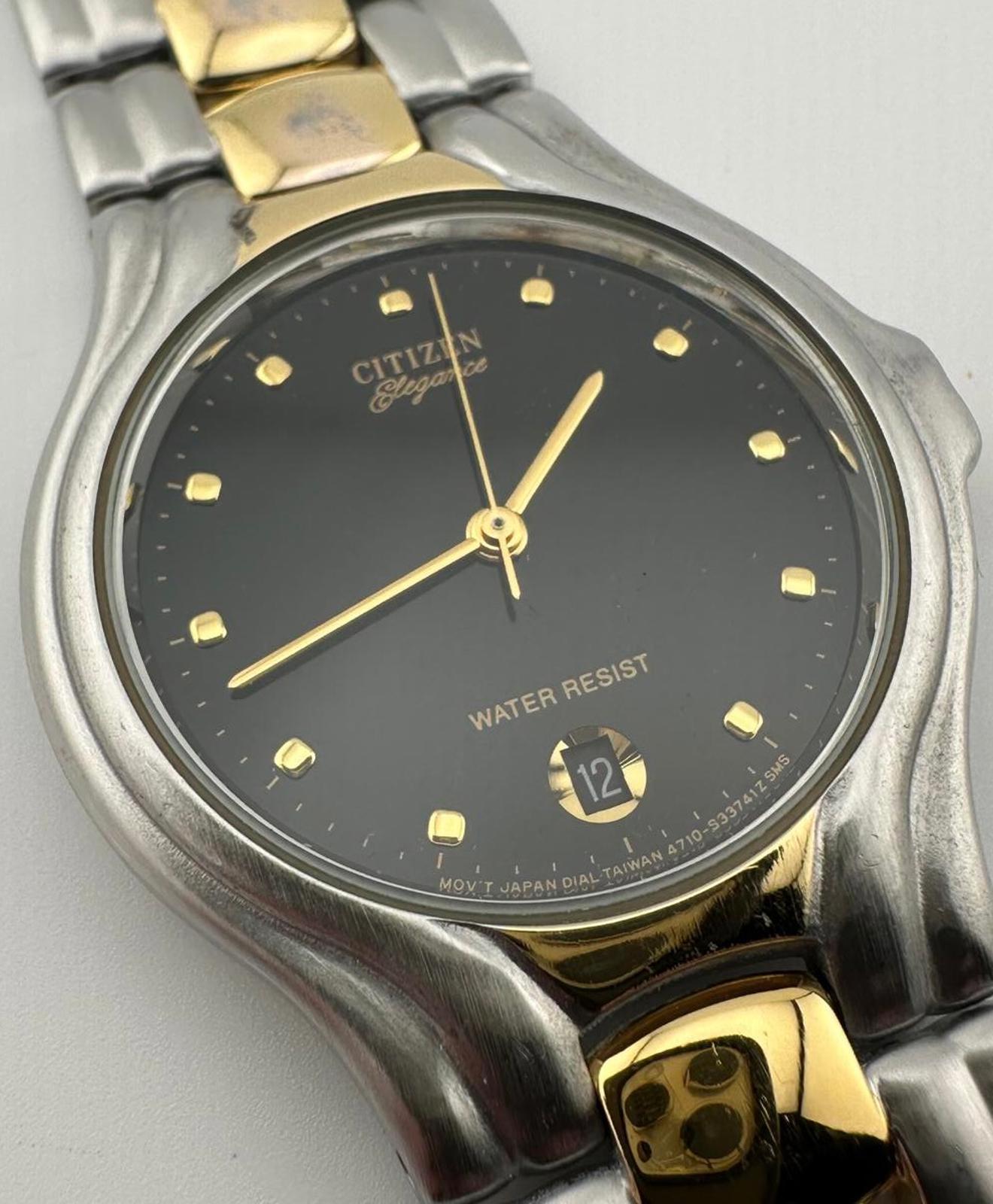 Vintage Citizen Elegance Quartz Watch Dark Grey Dial Date Unisex 35mm