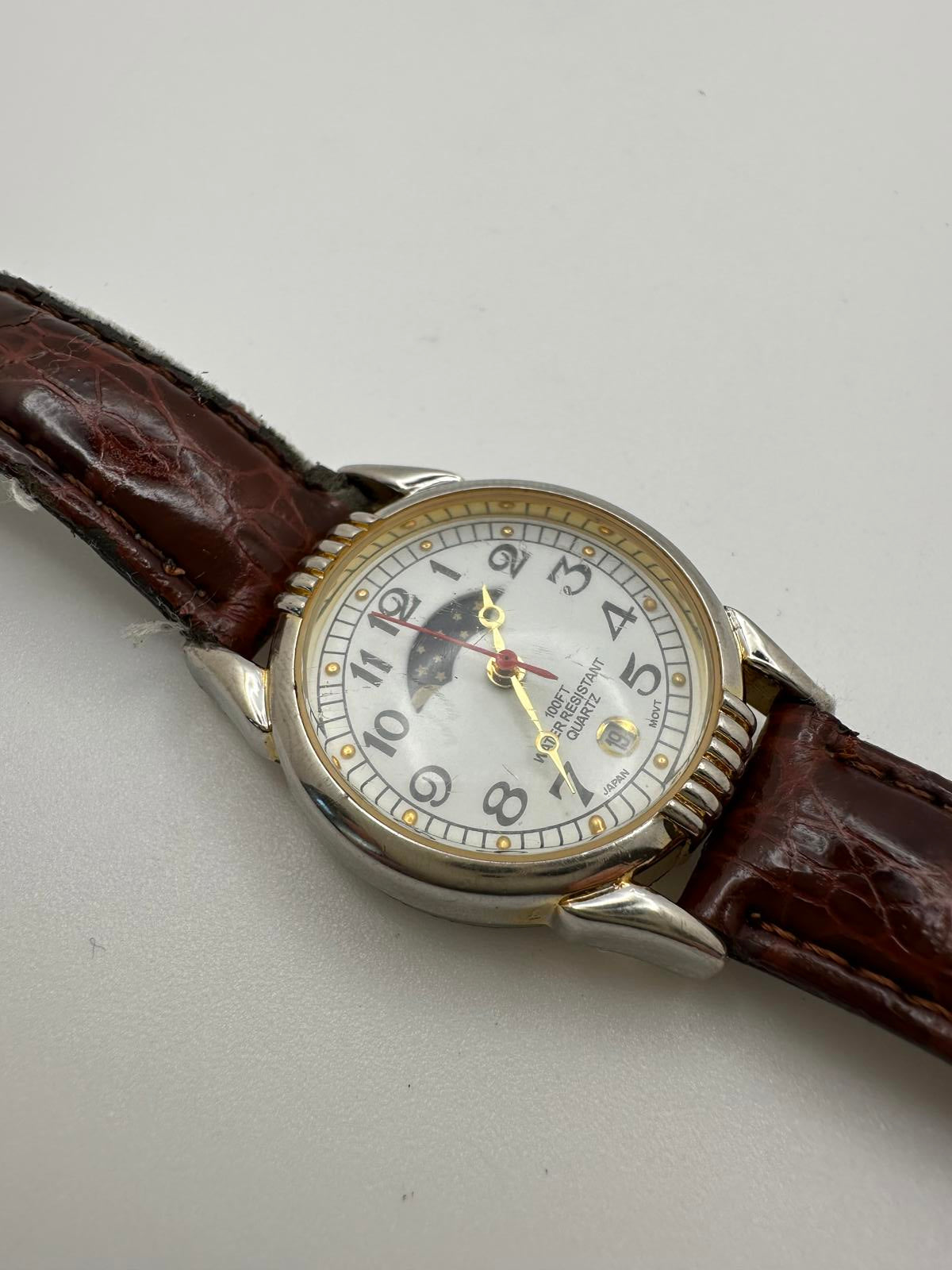 Vintage White Stag Quartz Moonphase Date Watch 27mm | Japan | Fresh Battery