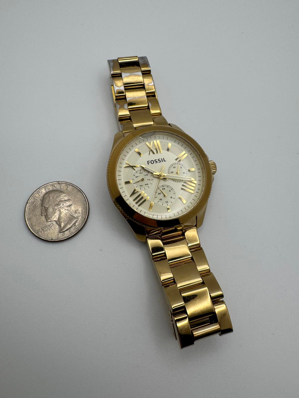 Fossil AM4510 Chronograph Watch – 39mm Gold Tone Quartz, Multi-Function Unisex