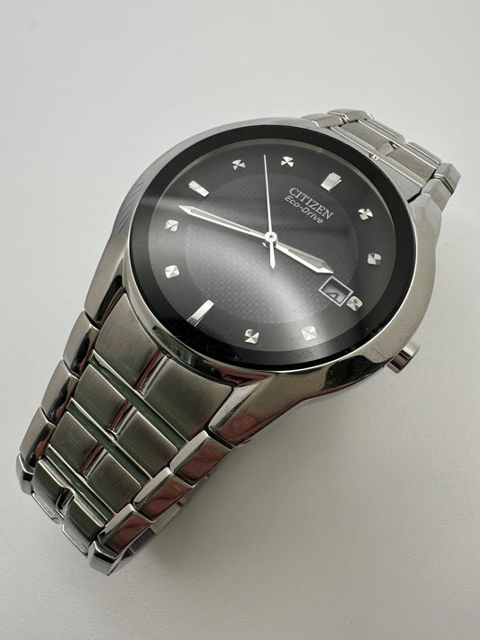 Citizen Eco-Drive Men’s Watch – 36mm Stainless Steel Black Dial Date 2000s–2010s