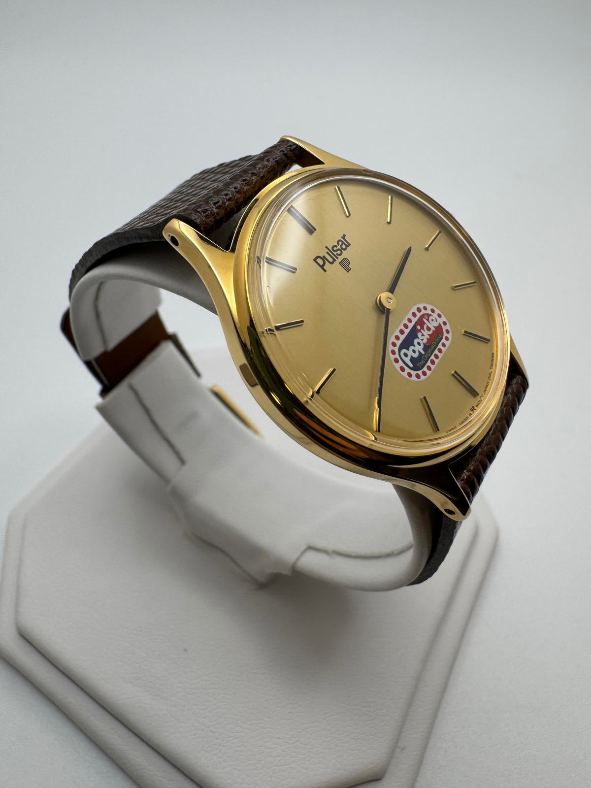 Rare 1980s Pulsar Popsicle Promo Watch Gold Case 30mm Vintage Seiko Japan
