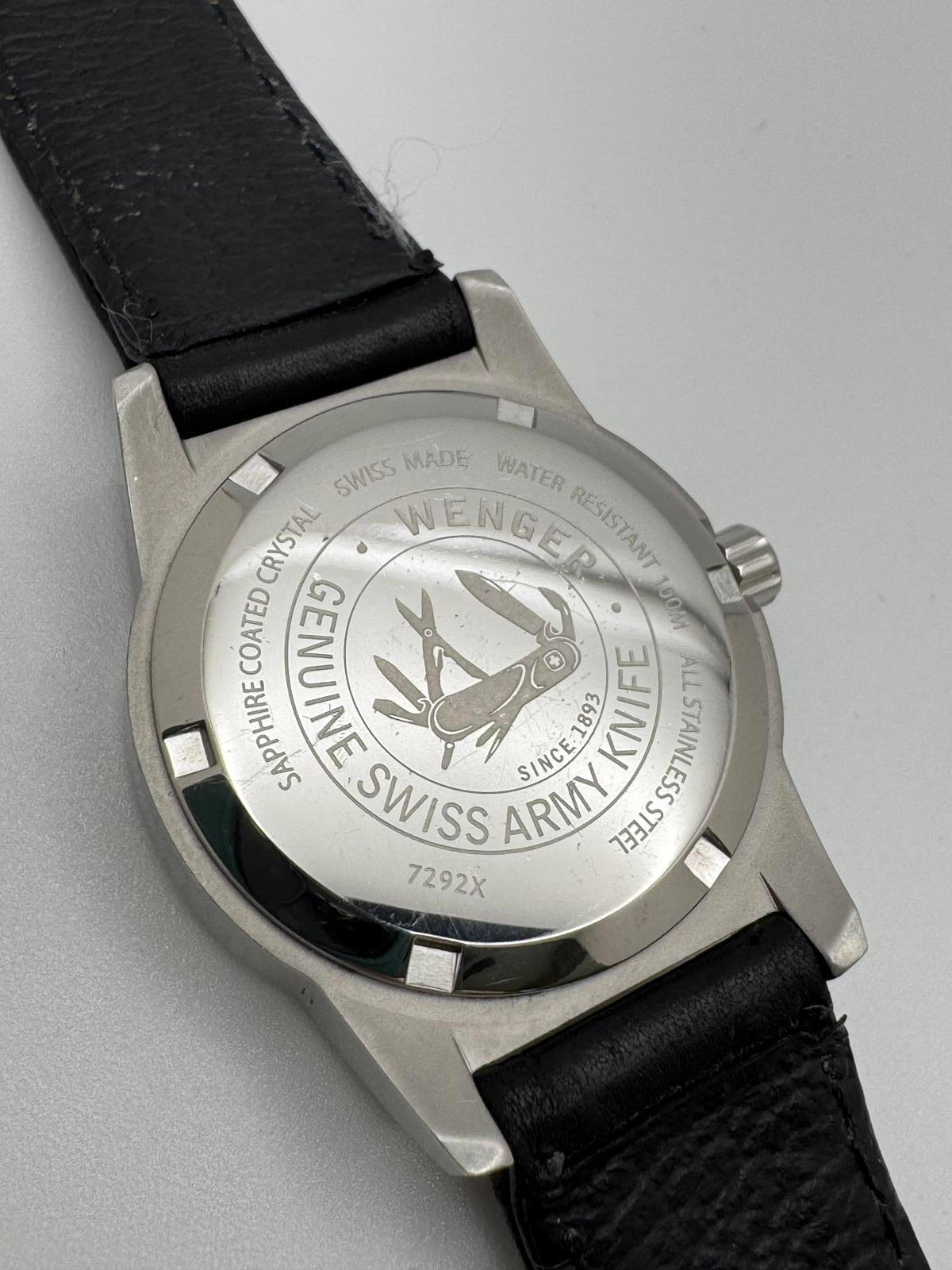 Wenger Swiss Made 7292X Quartz Watch – 30mm White Dial, Black Leather Band