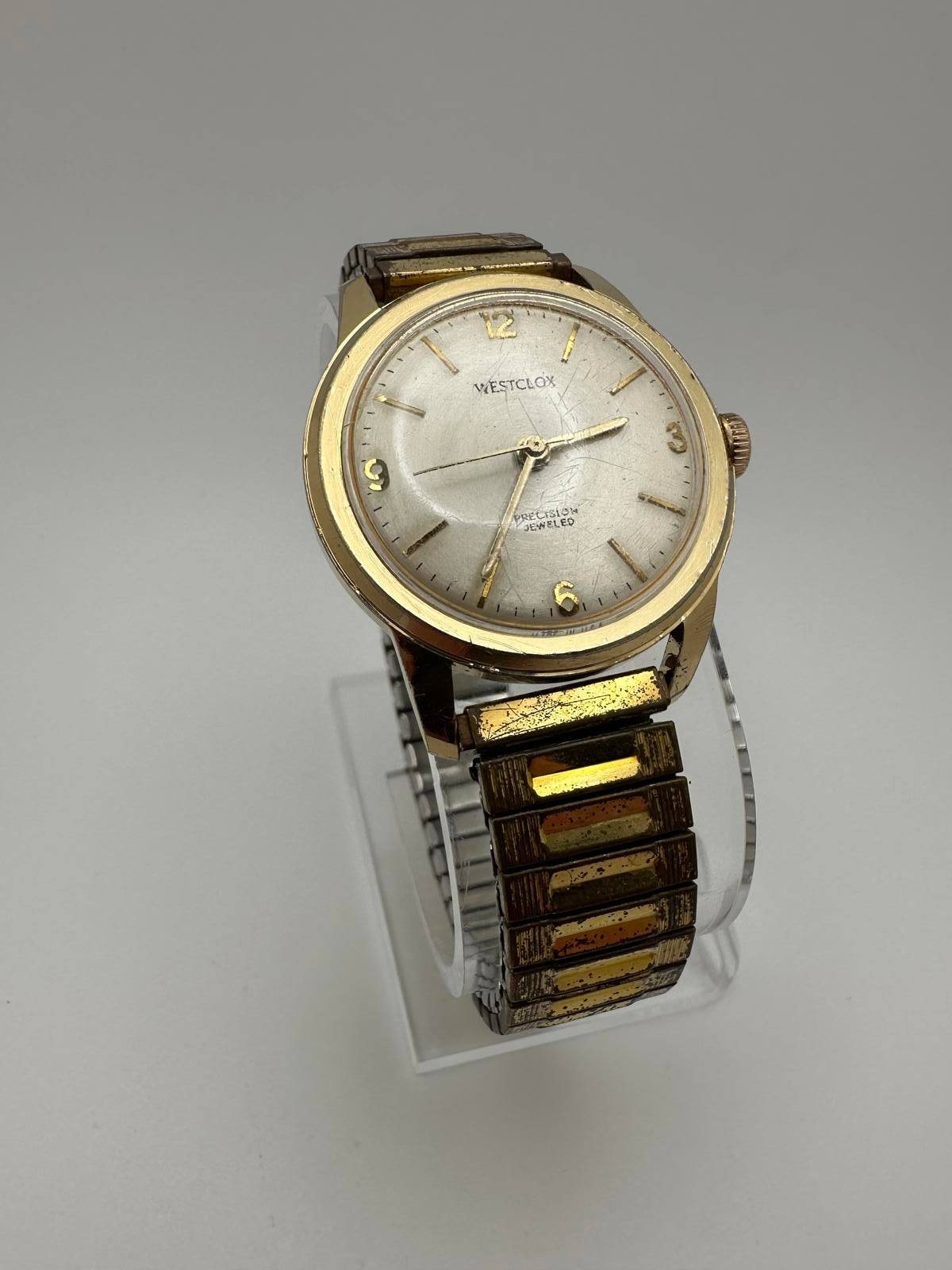 Vintage Westclox Mens Mechanical Watch Gold Tone 32mm Stretch Band | 1950-60s