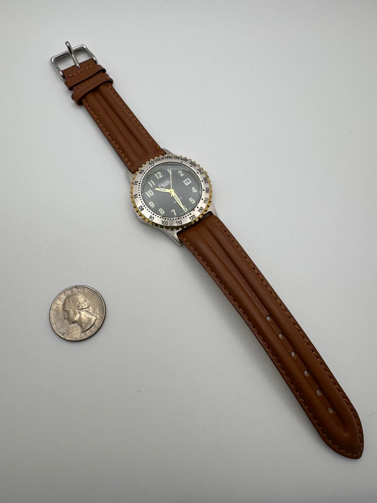 Cole Hearst Quartz Watch – 40 mm Two-Tone Bezel, Brown Leather, Box, New Battery