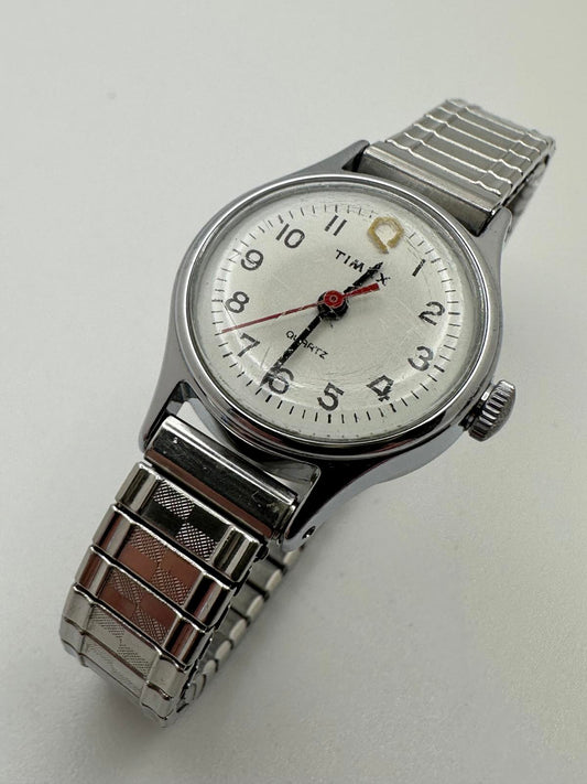 Vintage Timex Women’s Silver Watch • 20mm • Quartz • Fresh Battery Stretch Band
