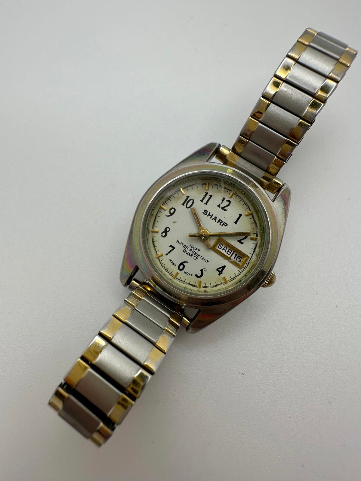 Vintage Sharp Women’s Quartz Watch 27mm Two-Tone Day Date Spanish/Eng