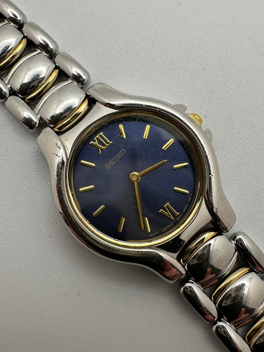Women’s Seiko Quartz – 22mm Blue Dial, Two-Tone Bracelet, Fresh Battery, Cleaned