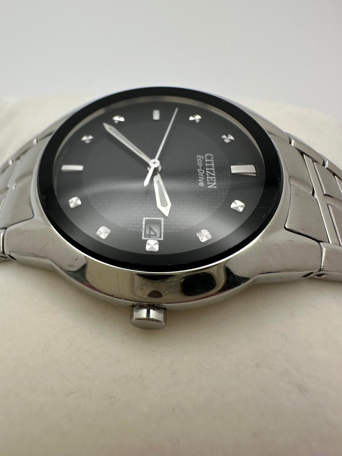 Citizen Eco-Drive Men’s Watch – 36mm Stainless Steel Black Dial Date 2000s–2010s