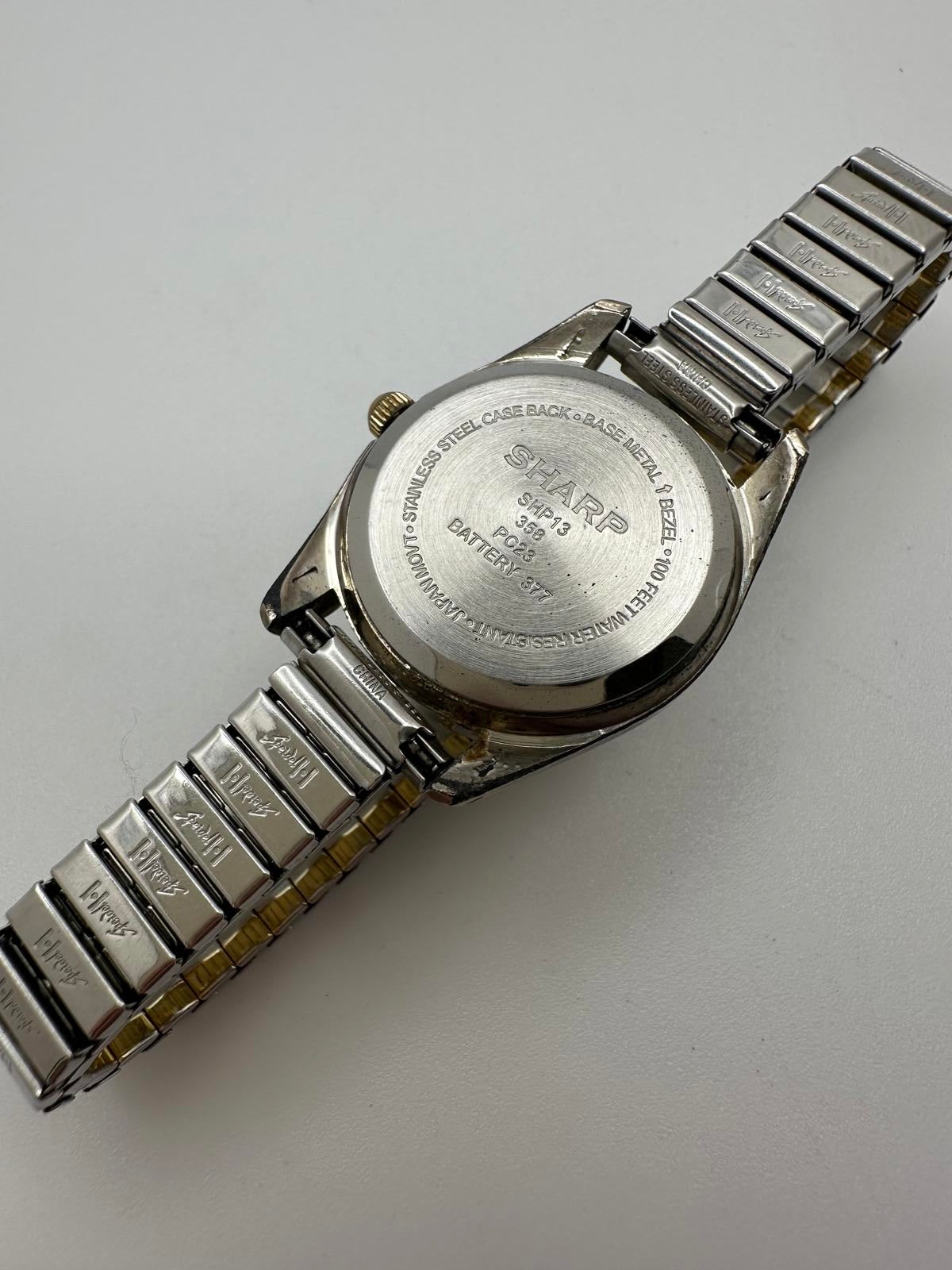 Vintage Sharp Women’s Quartz Watch 27mm Two-Tone Day Date Spanish/Eng