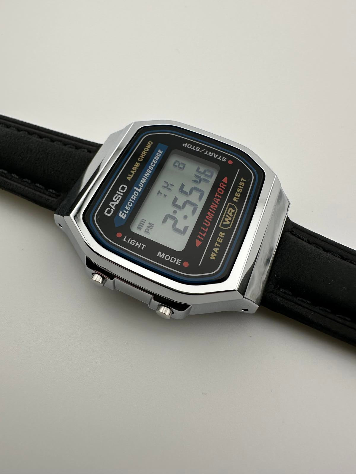 Casio Vintage Digital Watch Black Leather Band Original Steel Bracelet Box