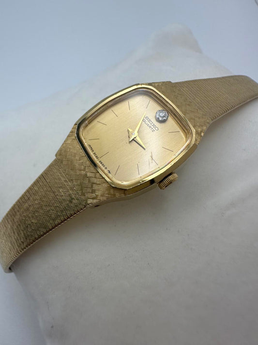 Seiko Quartz Gold-Tone Tank Watch – 16mm Vintage 1980s Japan, Fresh Battery