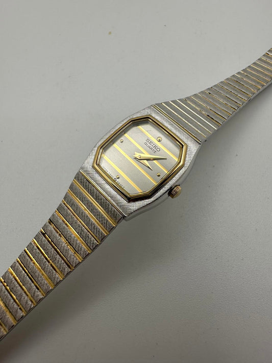 Vintage Seiko Quartz Women’s Watch Silver Gold Octagon 7320 1980s