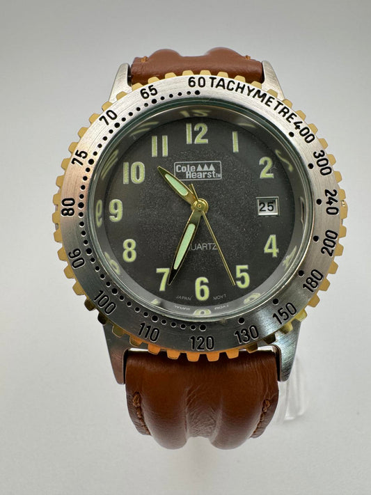 Cole Hearst Quartz Watch – 40 mm Two-Tone Bezel, Brown Leather, Box, New Battery