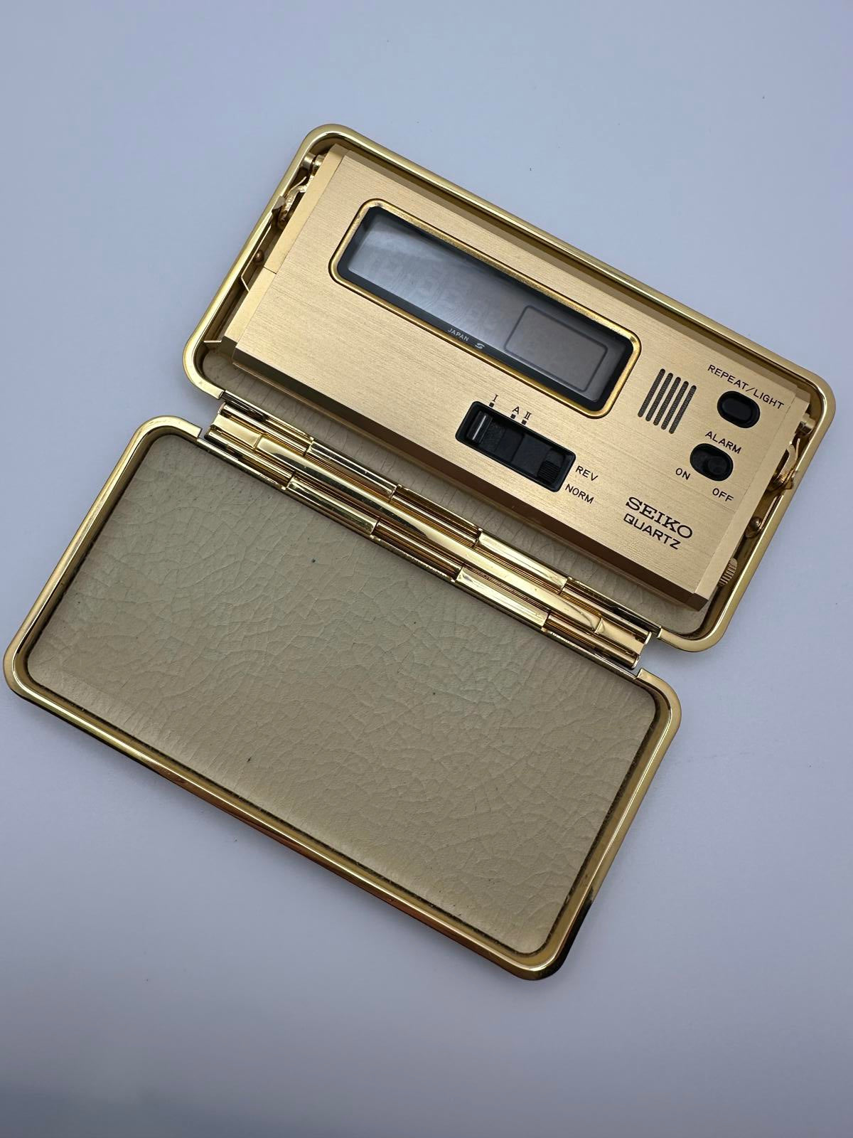 Vintage Seiko Quartz Travel Alarm Desk Clock, Gold & Blue Tone, Parts or Repair
