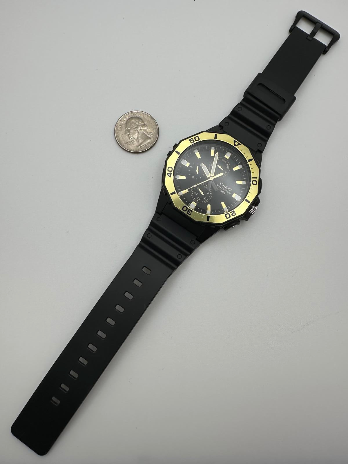 Casio Men’s Black & Gold Diver Watch – 49.5mm – 100M Water Resist, Fresh Battery