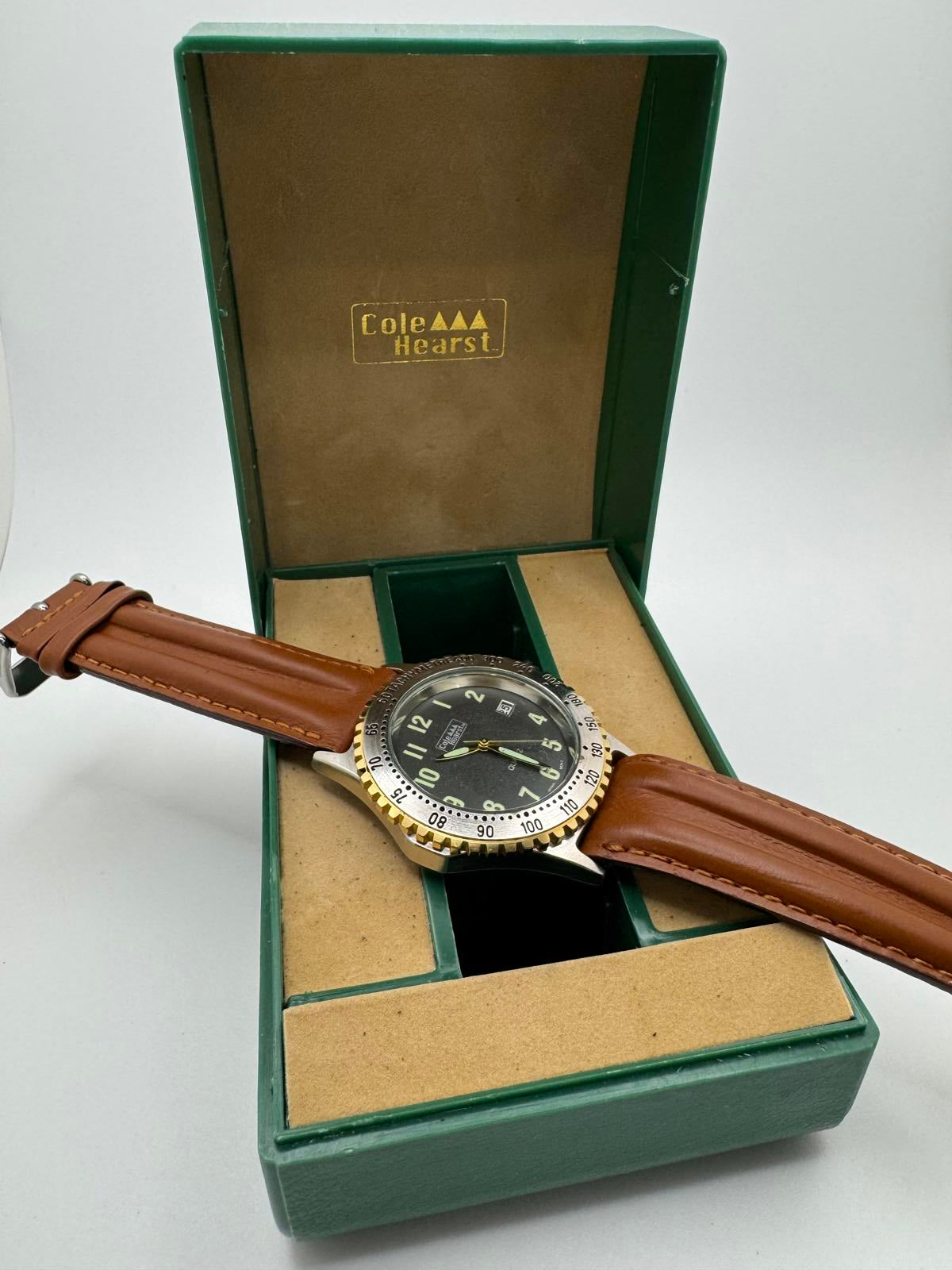 Cole Hearst Quartz Watch – 40 mm Two-Tone Bezel, Brown Leather, Box, New Battery