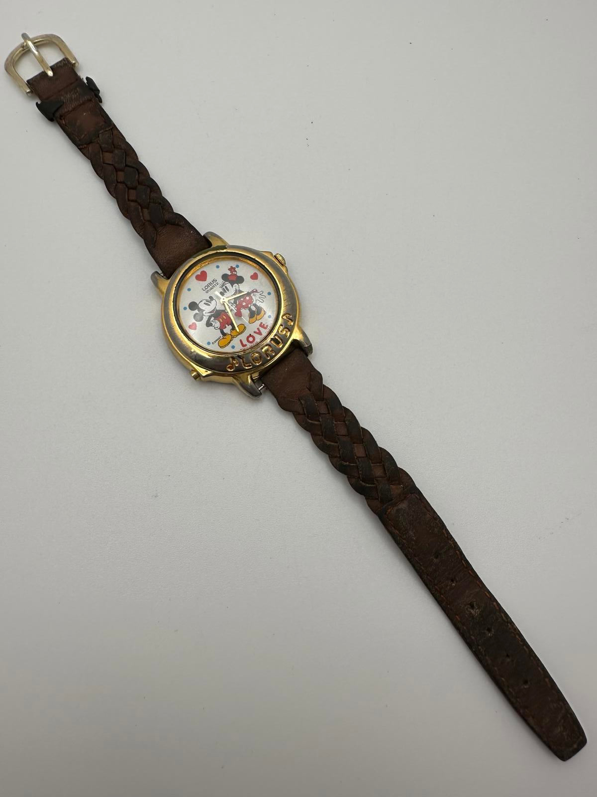 Vintage Lorus Disney Mickey & Minnie Musical Quartz Watch Gold Tone Love Dial