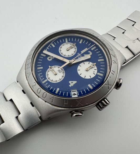 Swatch Irony Athens 2004 Olympic Chronograph Blue Dial Watch 39.5mm